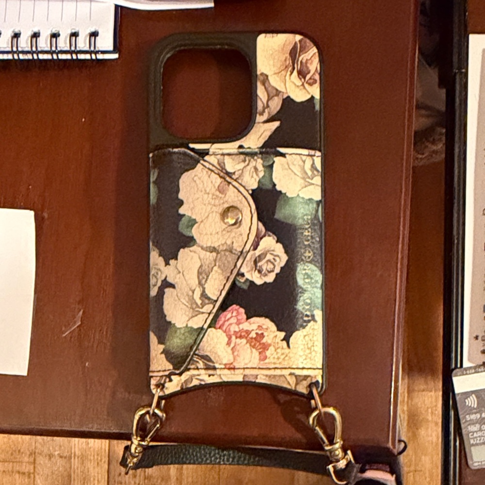 Bandolier Black Floral Phone Case with Strap